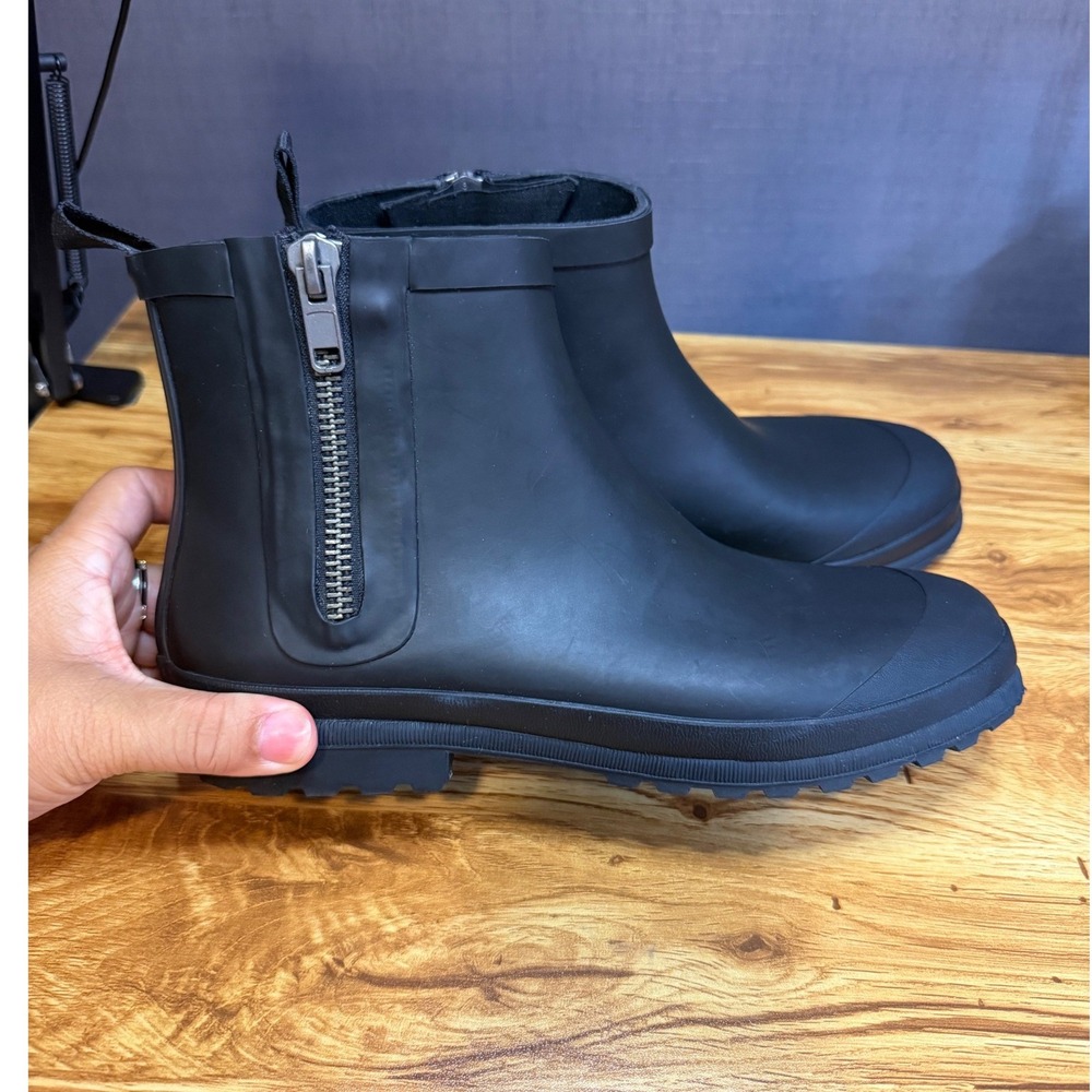 Madewell The Rain Boot True Black Rubber Ankle Zip Lug Sole Women's 10